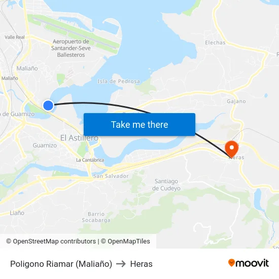 Poligono Riamar (Maliaño) to Heras map