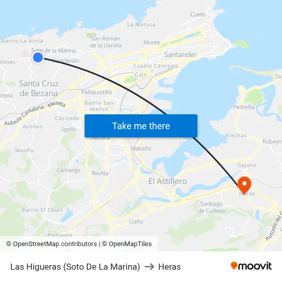 Las Higueras (Soto De La Marina) to Heras map