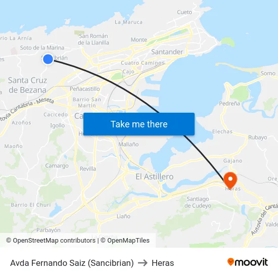 Avda Fernando Saiz (Sancibrian) to Heras map