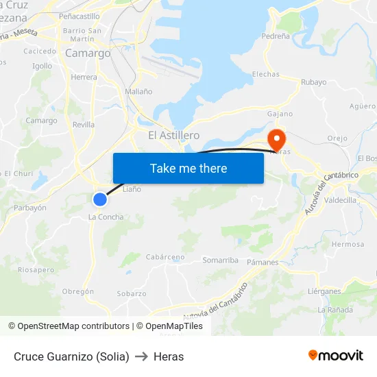 Cruce Guarnizo (Solia) to Heras map
