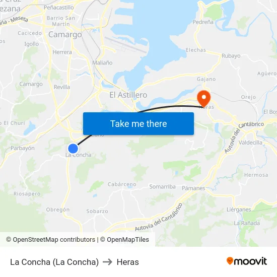 La Concha (La Concha) to Heras map