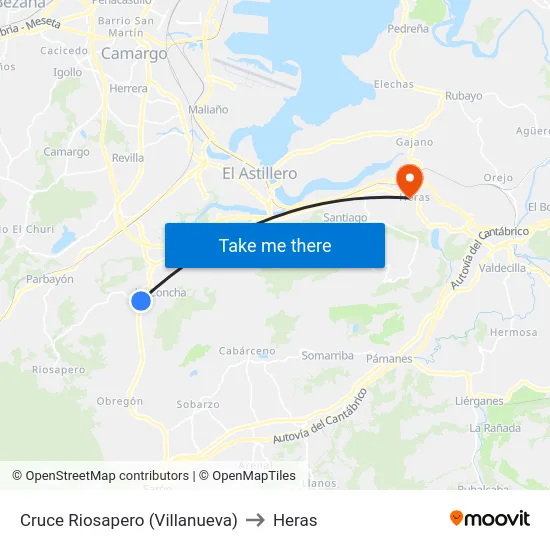 Cruce Riosapero (Villanueva) to Heras map
