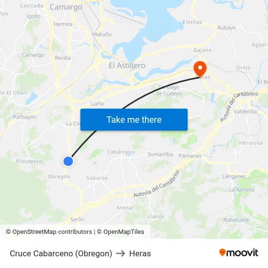 Cruce Cabarceno (Obregon) to Heras map
