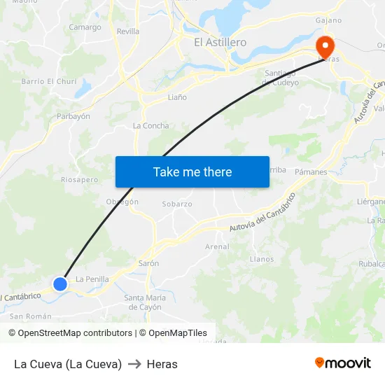 La Cueva (La Cueva) to Heras map