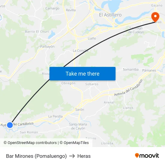 Bar Mirones (Pomaluengo) to Heras map