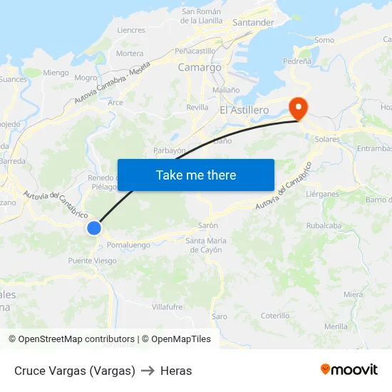 Cruce Vargas (Vargas) to Heras map
