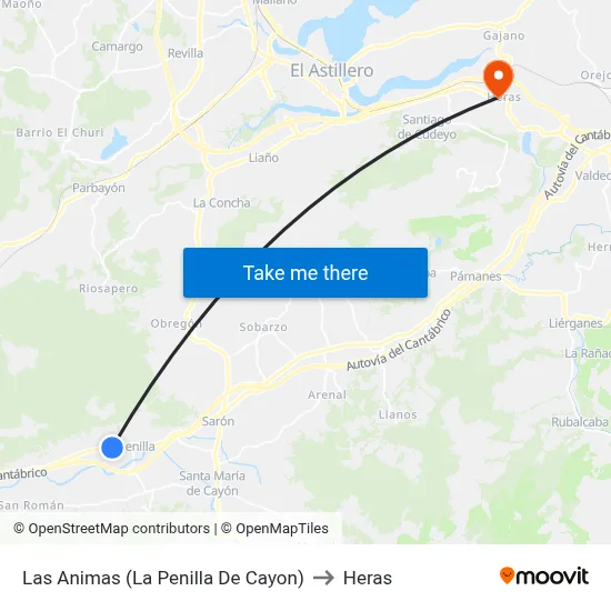 Las Animas (La Penilla De Cayon) to Heras map