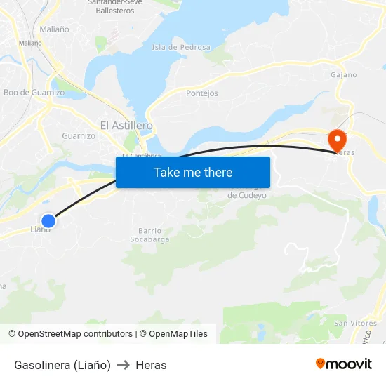Gasolinera (Liaño) to Heras map