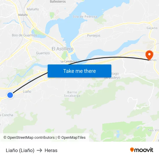 Liaño (Liaño) to Heras map