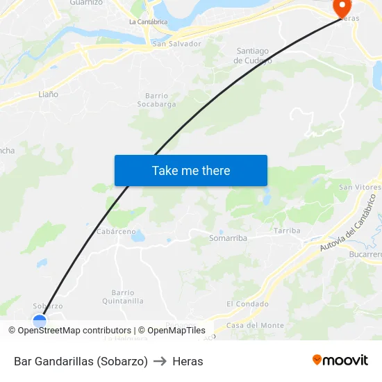 Bar Gandarillas (Sobarzo) to Heras map