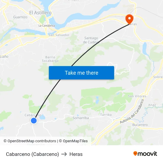 Cabarceno (Cabarceno) to Heras map