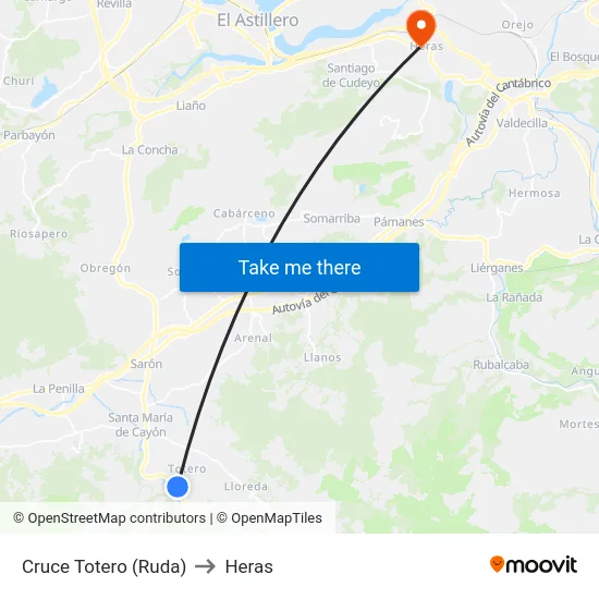 Cruce Totero (Ruda) to Heras map