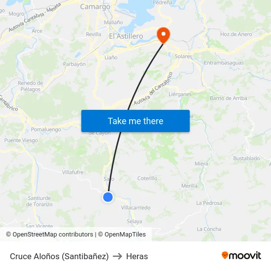 Cruce Aloños (Santibañez) to Heras map