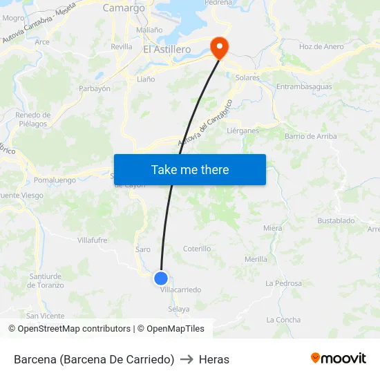 Barcena (Barcena De Carriedo) to Heras map
