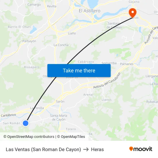 Las Ventas (San Roman De Cayon) to Heras map