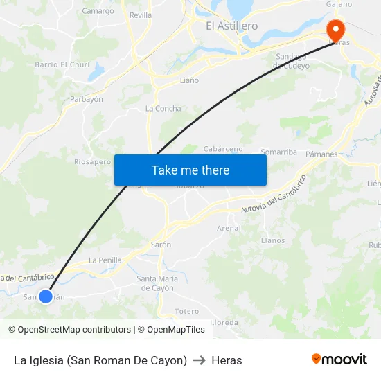 La Iglesia (San Roman De Cayon) to Heras map
