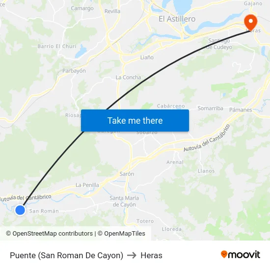 Puente (San Roman De Cayon) to Heras map