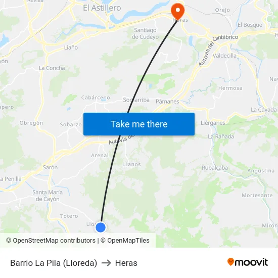 Barrio La Pila (Lloreda) to Heras map