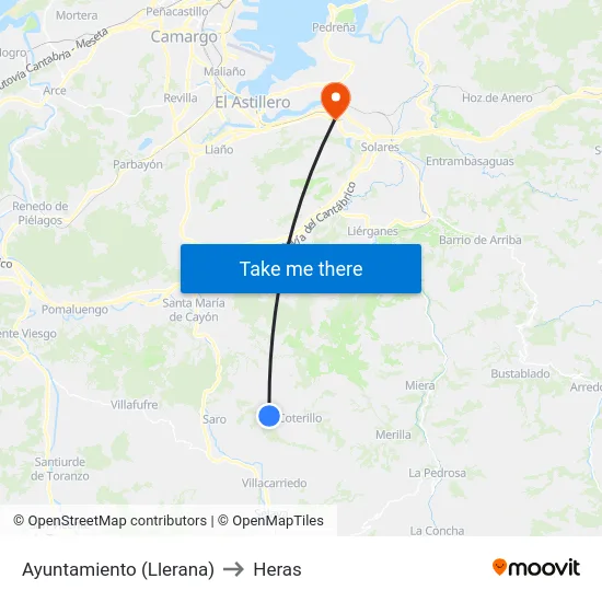 Ayuntamiento (Llerana) to Heras map