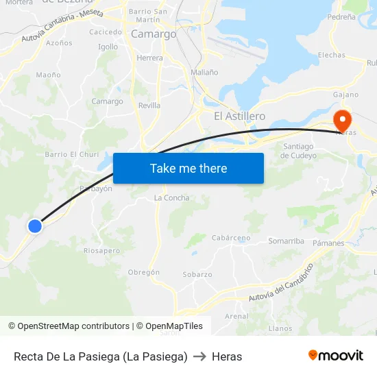 Recta De La Pasiega (La Pasiega) to Heras map