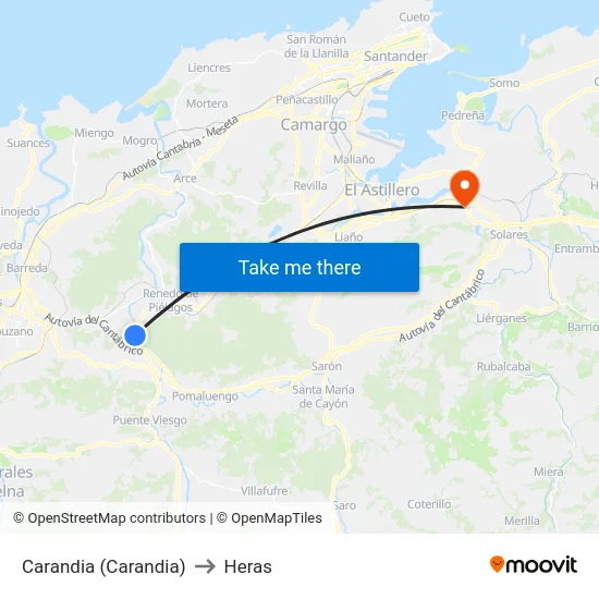Carandia (Carandia) to Heras map