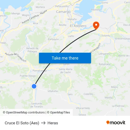 Cruce El Soto (Aes) to Heras map