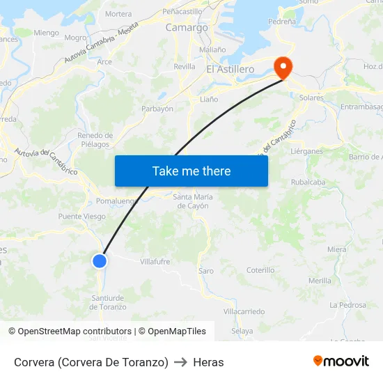 Corvera (Corvera De Toranzo) to Heras map