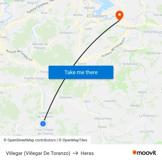 Villegar (Villegar De Toranzo) to Heras map