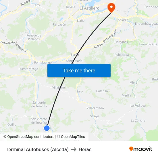 Terminal Autobuses (Alceda) to Heras map