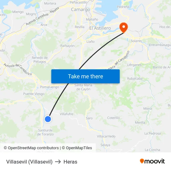 Villasevil (Villasevil) to Heras map