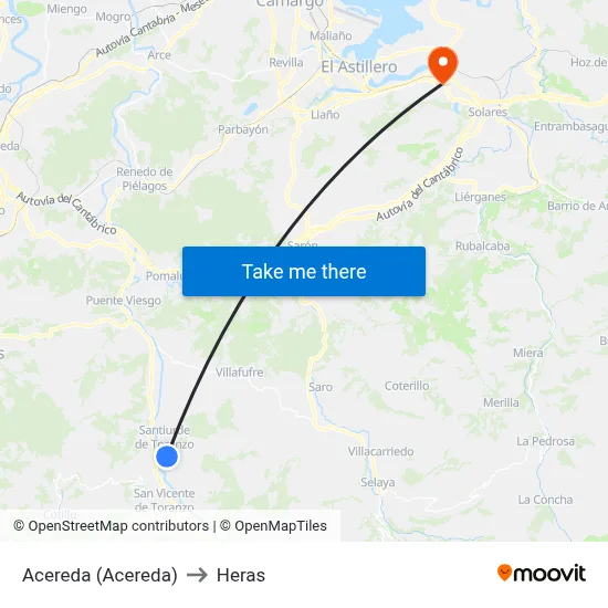 Acereda (Acereda) to Heras map