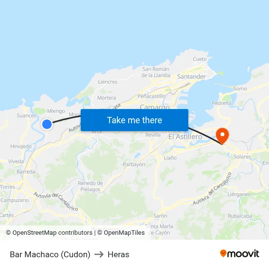 Bar Machaco (Cudon) to Heras map