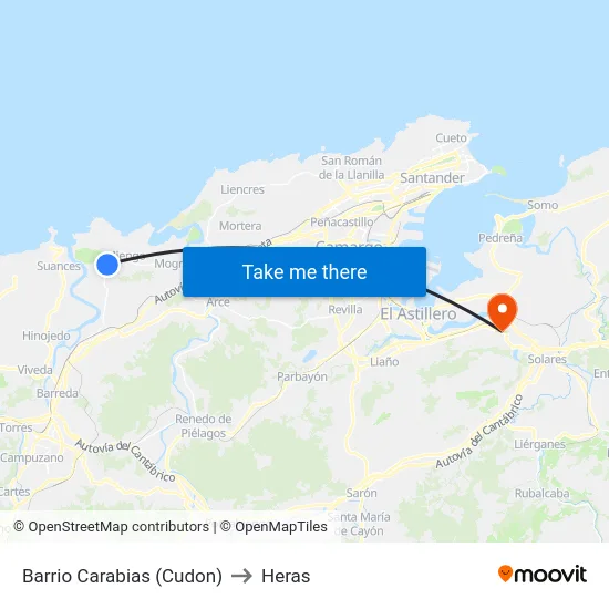 Barrio Carabias (Cudon) to Heras map