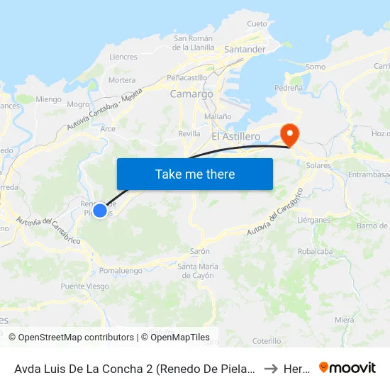 Avda Luis De La Concha 2 (Renedo De Pielagos) to Heras map
