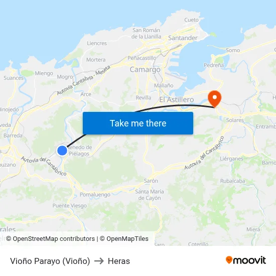 Vioño Parayo (Vioño) to Heras map
