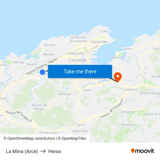 La Mina (Arce) to Heras map