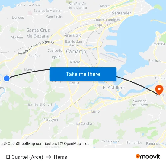El Cuartel (Arce) to Heras map