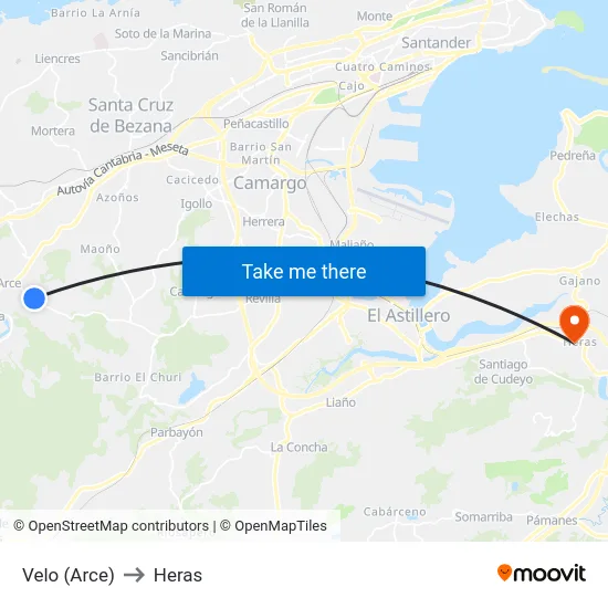 Velo (Arce) to Heras map