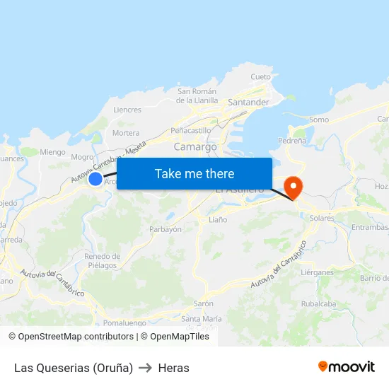 Las Queserias (Oruña) to Heras map