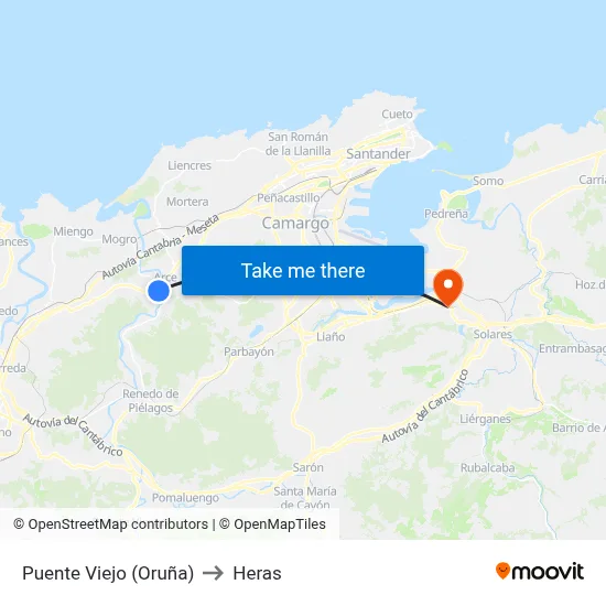 Puente Viejo (Oruña) to Heras map