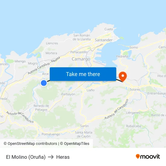 El Molino (Oruña) to Heras map