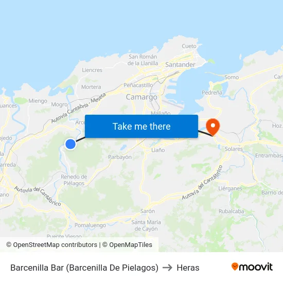 Barcenilla Bar (Barcenilla De Pielagos) to Heras map