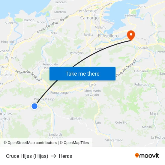 Cruce Hijas (Hijas) to Heras map