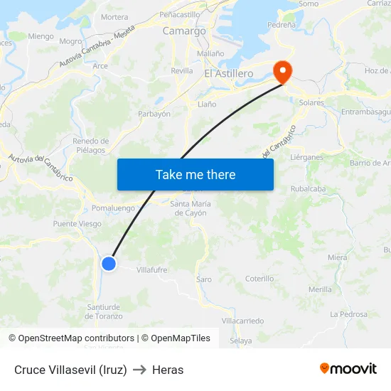 Cruce Villasevil (Iruz) to Heras map
