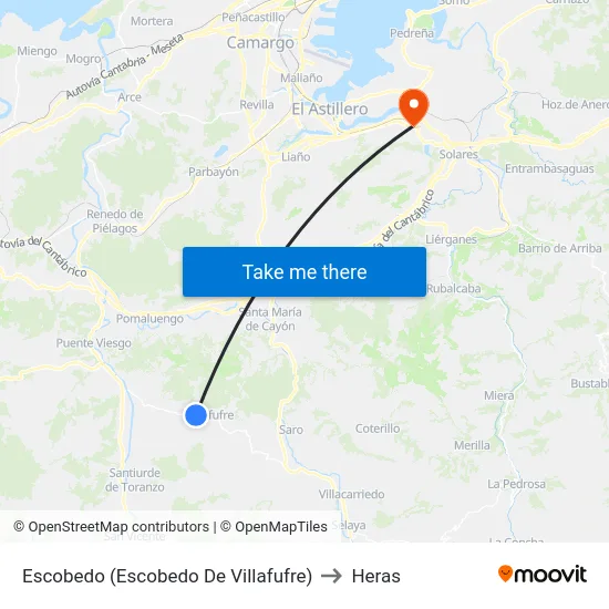 Escobedo (Escobedo De Villafufre) to Heras map
