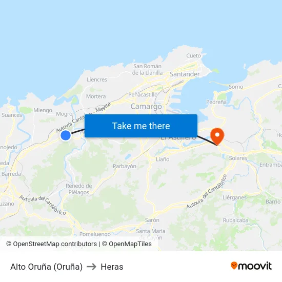 Alto Oruña (Oruña) to Heras map