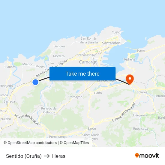Sentido (Oruña) to Heras map