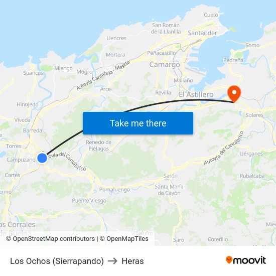 Los Ochos (Sierrapando) to Heras map