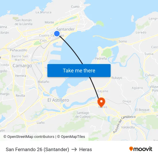 San Fernando 26 (Santander) to Heras map