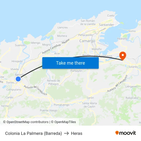 Colonia La Palmera (Barreda) to Heras map